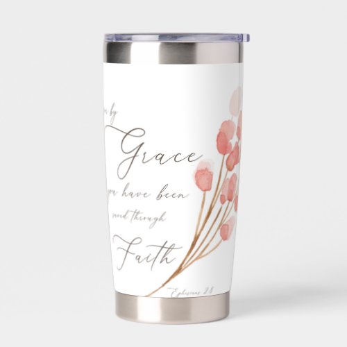By grace you have been saved pink floral  insulated tumbler