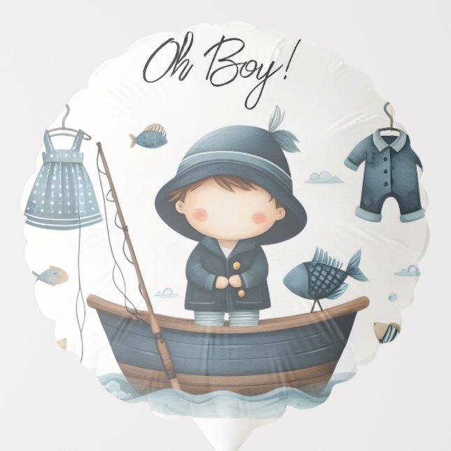 By Hook Bait Fun Wood Little Fisherman Baby Shower Balloon (Front)