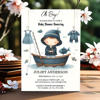 By Hook Bait Fun Wood Little Fisherman Baby Shower Invitation