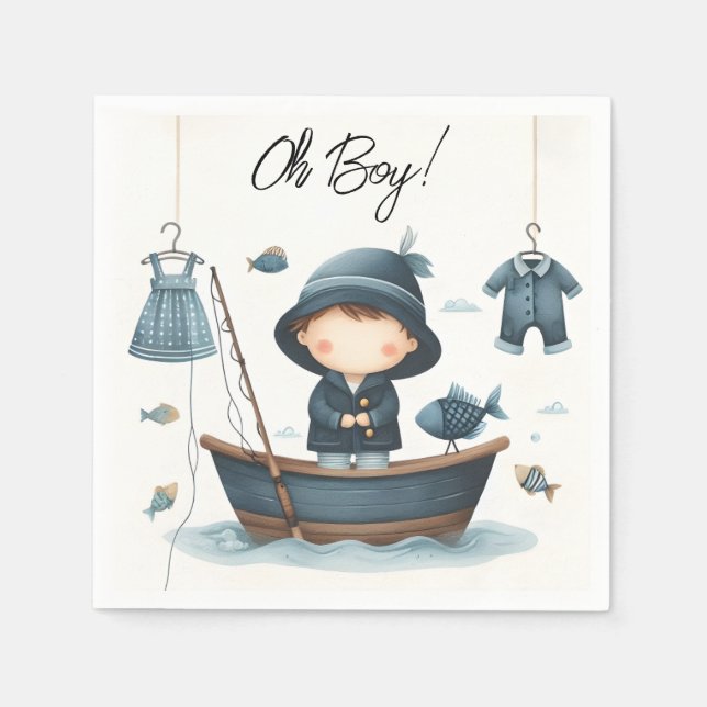 By Hook Bait Fun Wood Little Fisherman Baby Shower Napkins (Front)