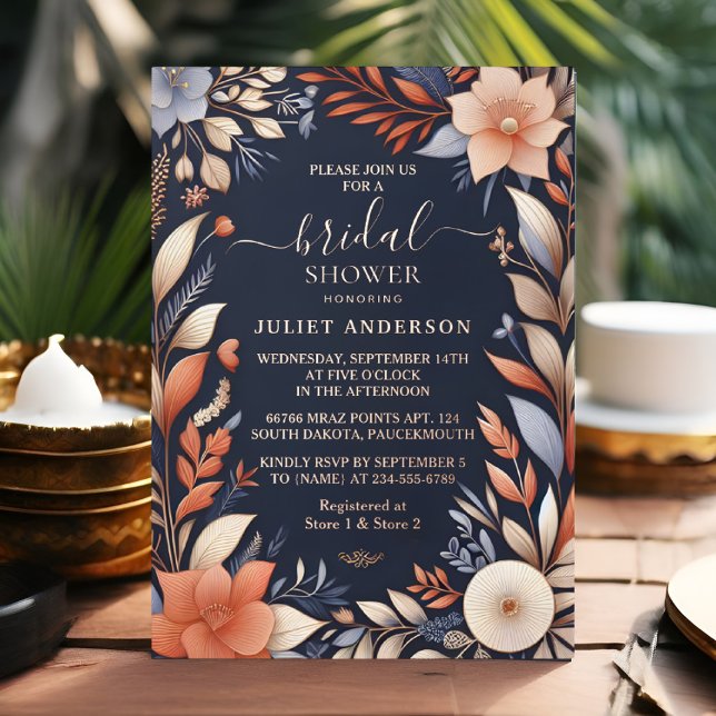 By Hydrangea Metallic Pure Navy Blue Bridal Shower Foil Invitation (Creator Uploaded)