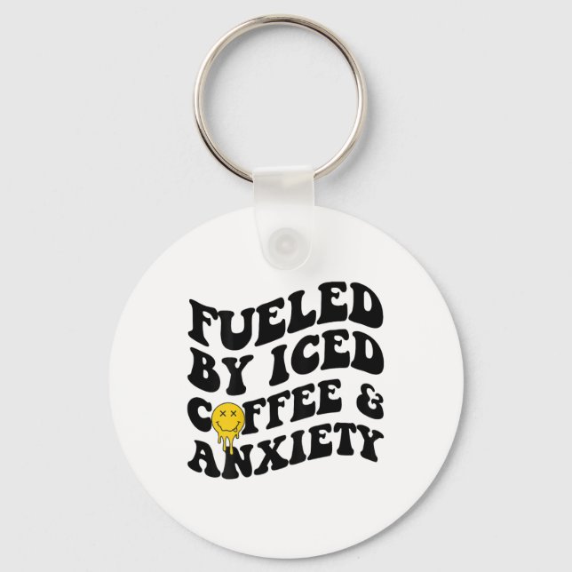 By Iced Coffee And Anxiety Mental Health On Back  Keychain (Front)