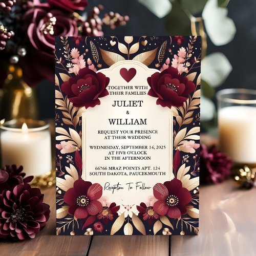 By Maroon Traditional Fall Couple Burgundy Wedding Invitation