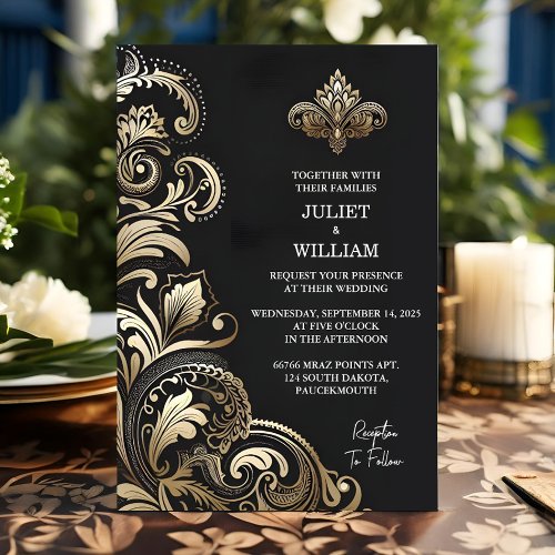 By Ornate Retro Arabic Exotic Bold Damask Wedding Invitation