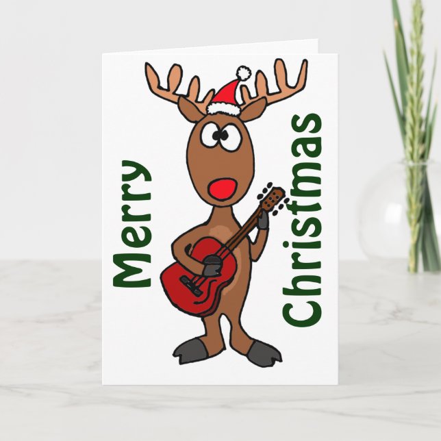 BY- Reindeer Playing Guitar Holiday Card (Front)