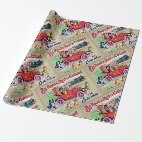 By Road  Rail in Catland Louis Wain Wrapping Paper
