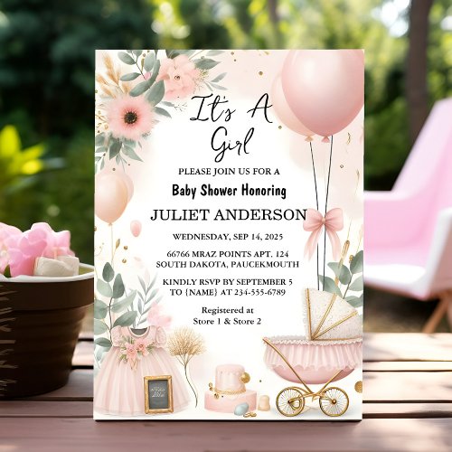 By Rose Boho Gold Mom Chic Spring Baby Girl Shower Invitation