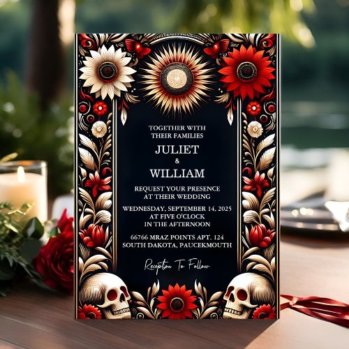 By Ruby Thick Claret White Heart Red Black Wedding Invitation