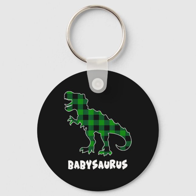 By Saurus T-rex Dinosaurs Plaid St Patricks Day  Keychain (Front)