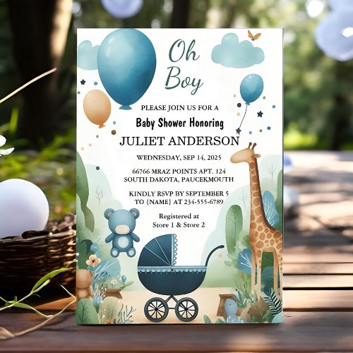 By Soft Boho Bear Blue Cub Welcome Baby Boy Shower Invitation