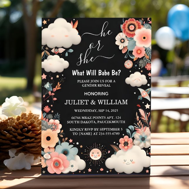 By Stash Fun Cloud Family In Spanish Gender Reveal Invitation (Creator Uploaded)