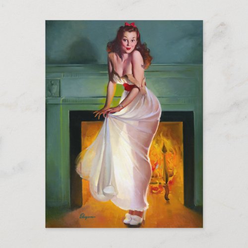 By the Fire Pin Up Postcard