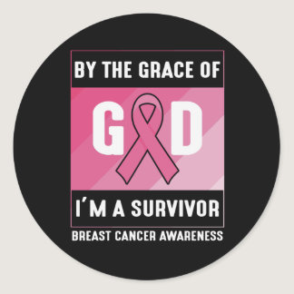 By The Grace God Breast Cancer Survivor Christian Classic Round Sticker