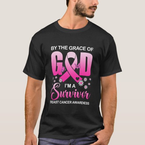 By The Grace God Im A Survivor Breast Cancer Awar T_Shirt
