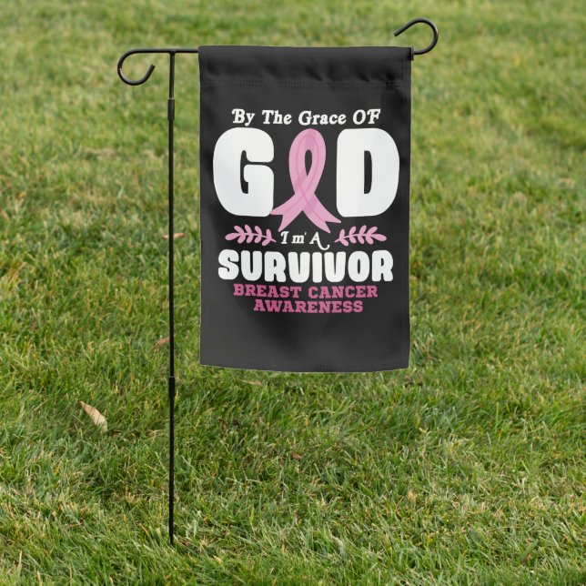 By The Grace God Im A Survivor Breast Cancer Garden Flag (In SItu)