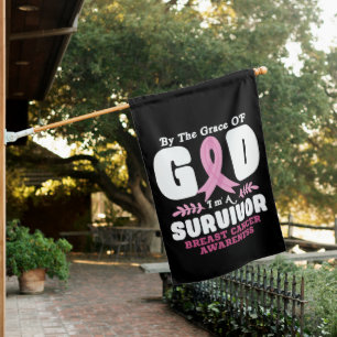 By The Grace God Im A Survivor Breast Cancer House Flag