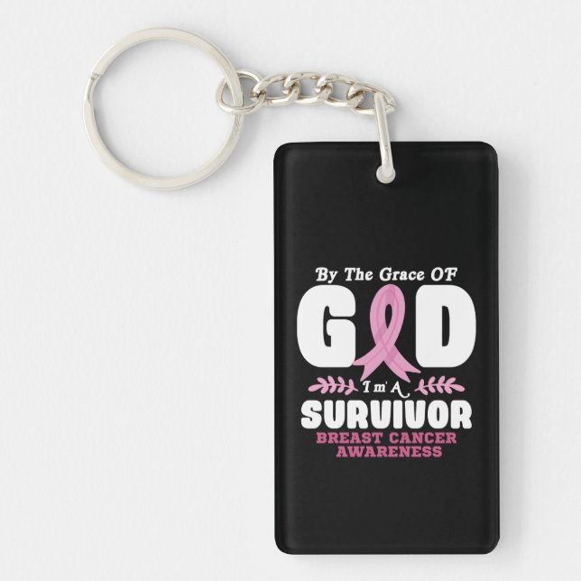 By The Grace God Im A Survivor Breast Cancer Keychain (Front)