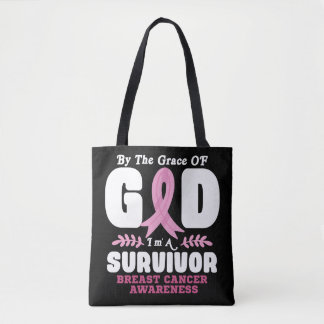By The Grace God Im A Survivor Breast Cancer Tote Bag