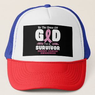 By The Grace God Im A Survivor Breast Cancer Trucker Hat