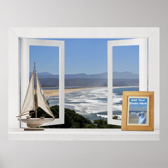 By the Ocean -- Customizable Open Window View Poster (Front)