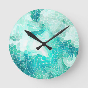 By the Sea, abstract mosaic print. Round Clock