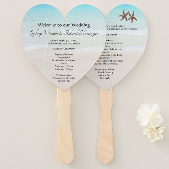 By The Sea Heart Shaped Wedding Fan Program Zazzle Com