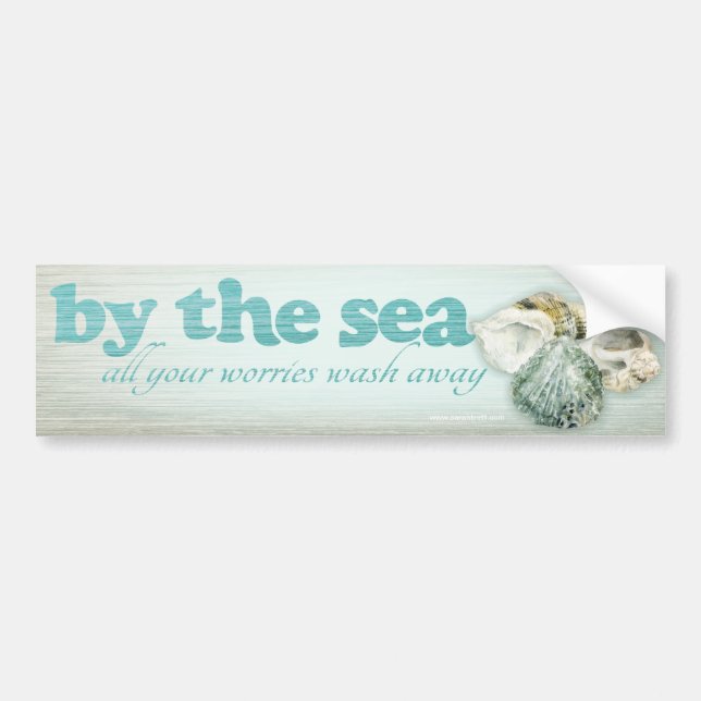 By the sea shells beach car bumper sticker (Front)