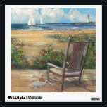 By the Sea Wall Sticker<br><div class="desc">© Carol Rowan / Wild Apple. An image of a woden chair overlooking the sea. White clouds and a blue sky can be seen on the image.</div>