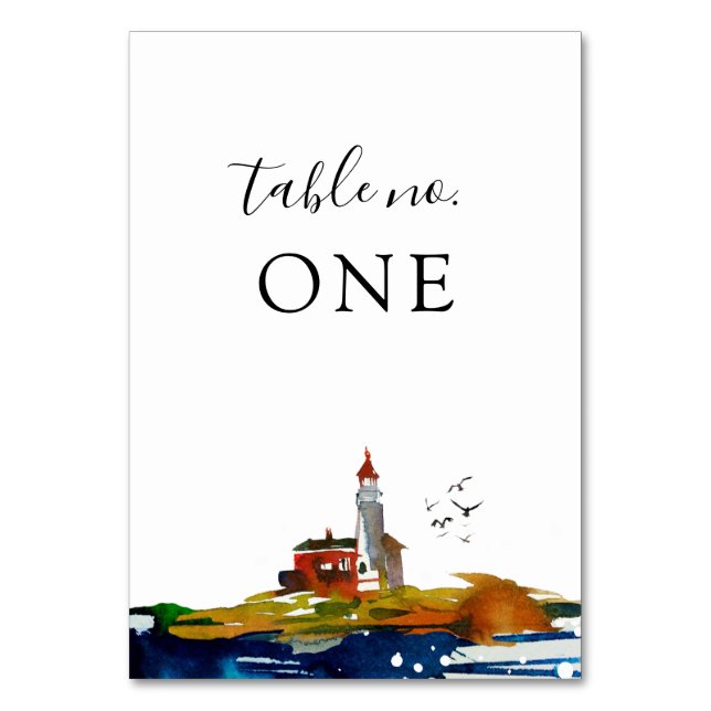 By The Sea Wedding Table Card (Front)