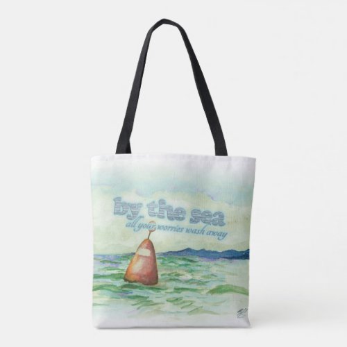 by the sea worries wash watercolor art tote bag