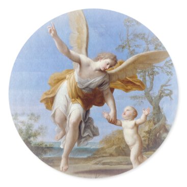 By the Seashore Angel and Child Classic Round Sticker By the Seashore Angel and Child Classic Round Sticker