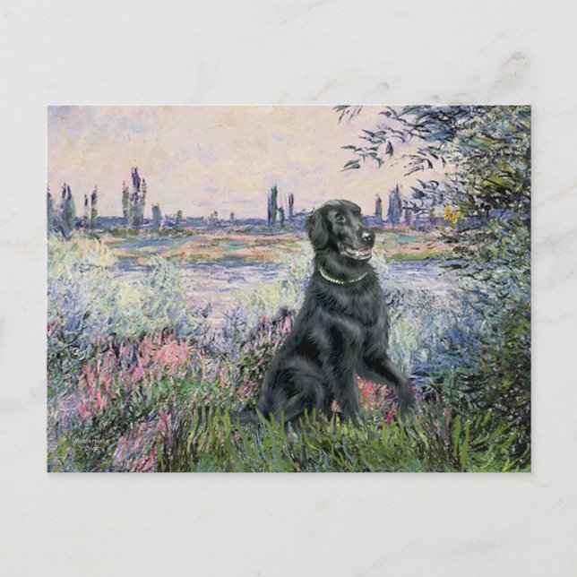 By the Seine - Flat Coated Retriever Postcard (Front)