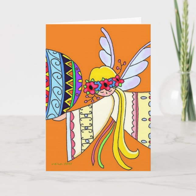 By the Wings of an Angel Ukrainian Folk Art Holiday Card (Front)