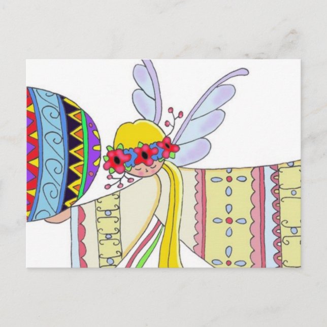 By the Wings of an Angel Ukrainian Folk Art Postcard (Front)