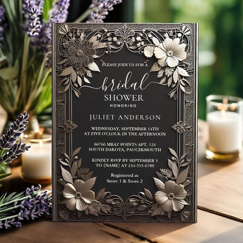 By Vintage Floral Gold Foil Embossed bridal shower Invitation