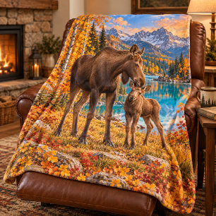 By Your Side Moose Mother & Calf Fleece Blanket