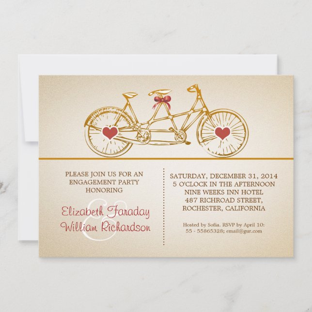 bycicle cute engagement party invitations (Front)