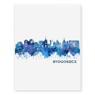 Bydgoszcz Poland Skyline Blue Temporary Tattoos