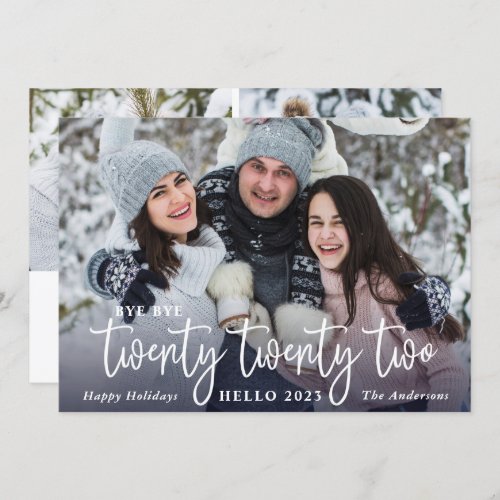 Bye 2022 Merry Christmas 3 Photo Rustic Greeting Holiday Card