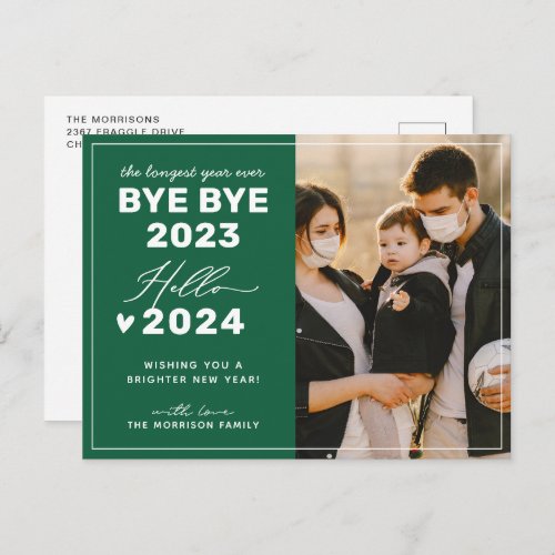Bye Bye 2023 Hello 2024 Modern Minimalist Photo Holiday Postcard