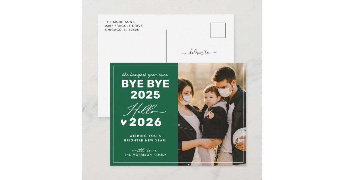 Bye Bye 2025 Hello 2026 Modern Minimalist Photo Holiday Postcard | Zazzle