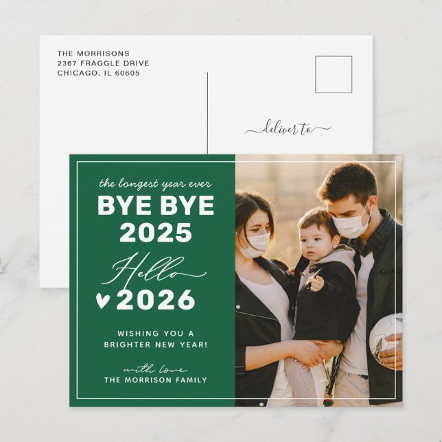 Bye Bye 2025 Hello 2026 Modern Minimalist Photo Holiday Postcard (Front/Back)
