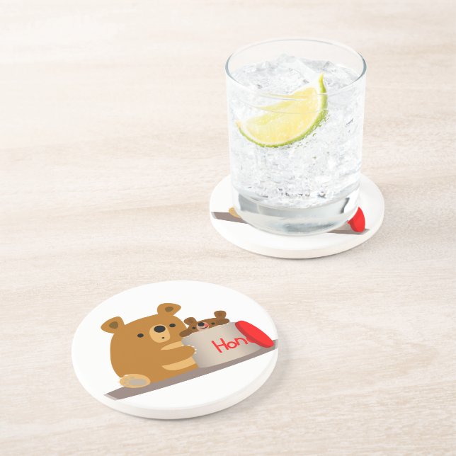 Bye Bye Honey! Cute Cartoon Bears Coaster (Side)
