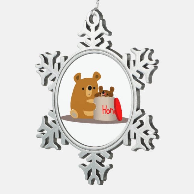 Bye Bye Honey! Cute Cartoon Bears Pewter Ornament (Right)