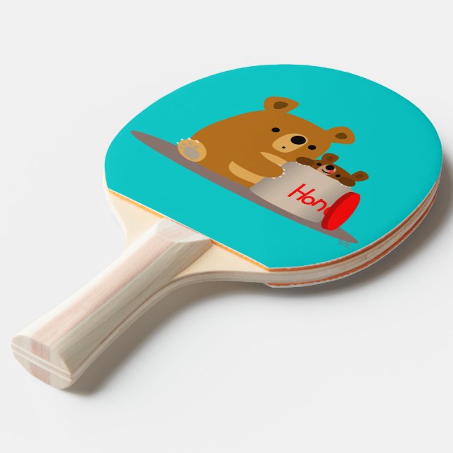 Bye Bye Honey! Cute Cartoon Bears Ping Pong Paddle (Front Angle)