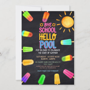 Bye school hello pool party invitation