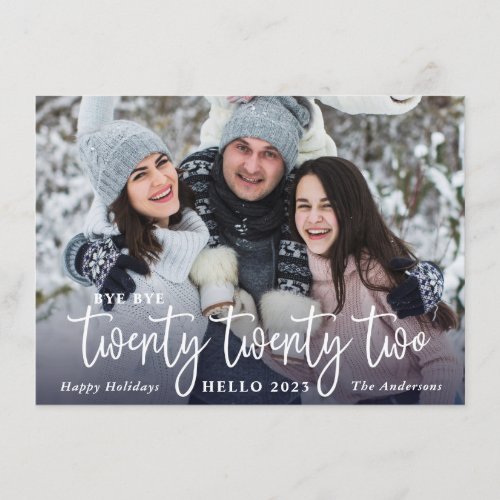 Bye Year Merry Christmas Photo Rustic Greeting Hol Holiday Card