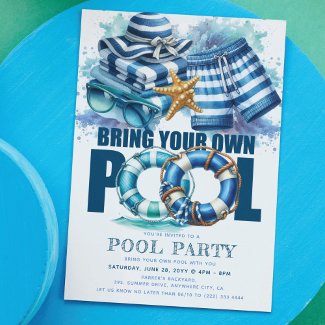 BYO Pool Summer Party Blue Turquoise Watercolor
