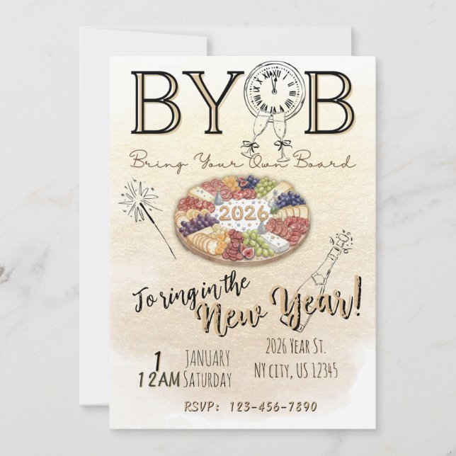 BYOB Charcuterie Board New Years Eve Party Invite (Front)