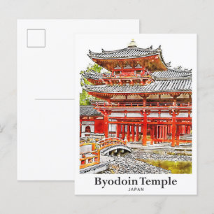 Byodoin Temple Japan Travel Watercolor Hand Drawn Postcard